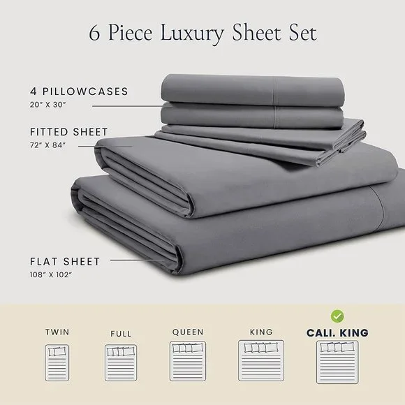 New King Size Bed Sheets Set - Silky Soft Full Sheet Set - Luxury 6 Piece Bed Sh - Picture 6 of 7